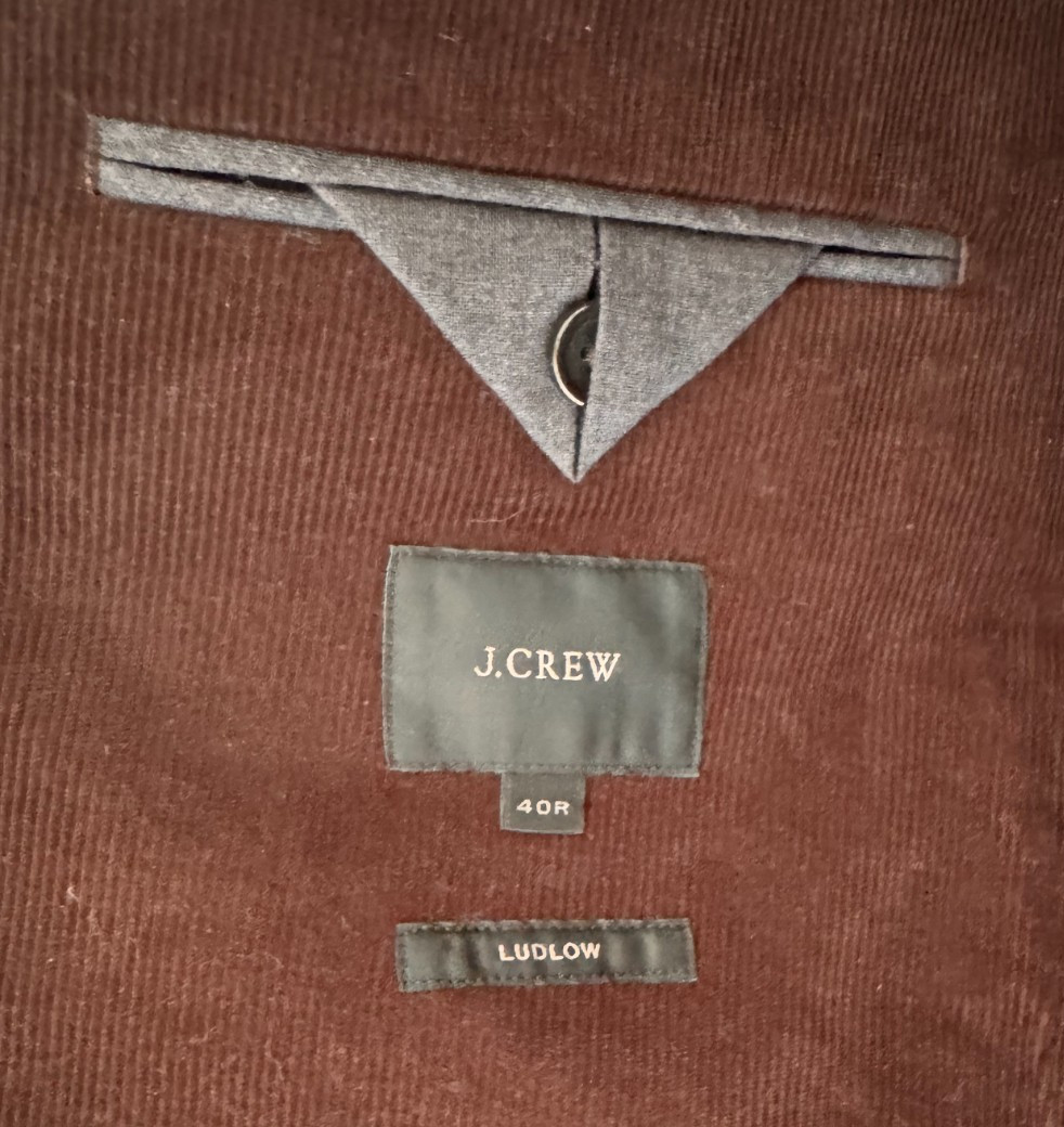 J Crew Ludlow Chocolate Brown Corduroy Sport Coat Blazer Jacket 40R