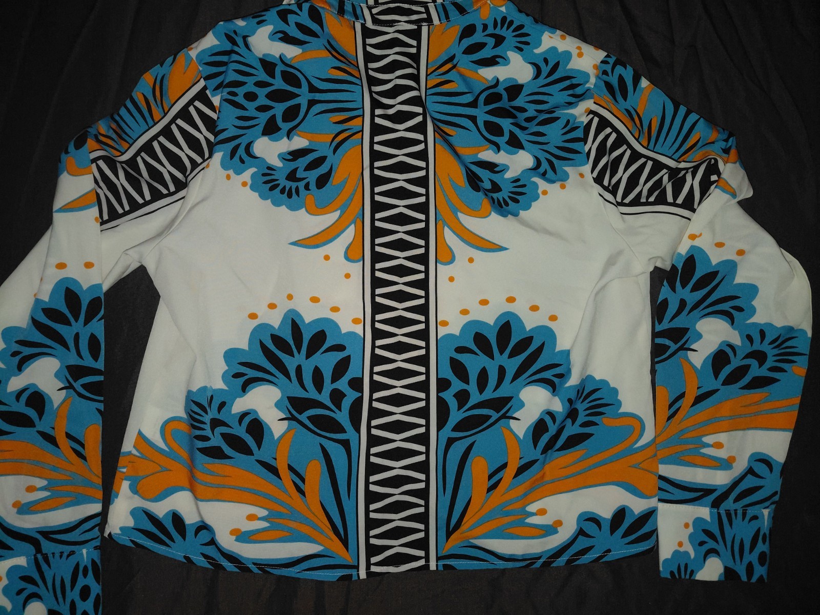 Sweet Rain Contemporary Beige/teal/orange/black Paisley Button Up Long Sleeve Sm