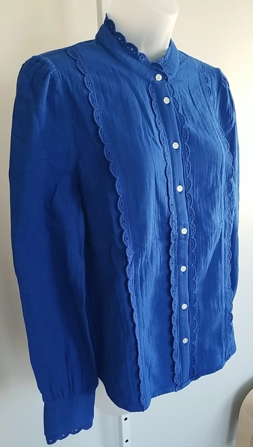 Boden Double Cloth Scallop Blouse US 6 NWT Cobalt Bright Blue Broderie Eyelet