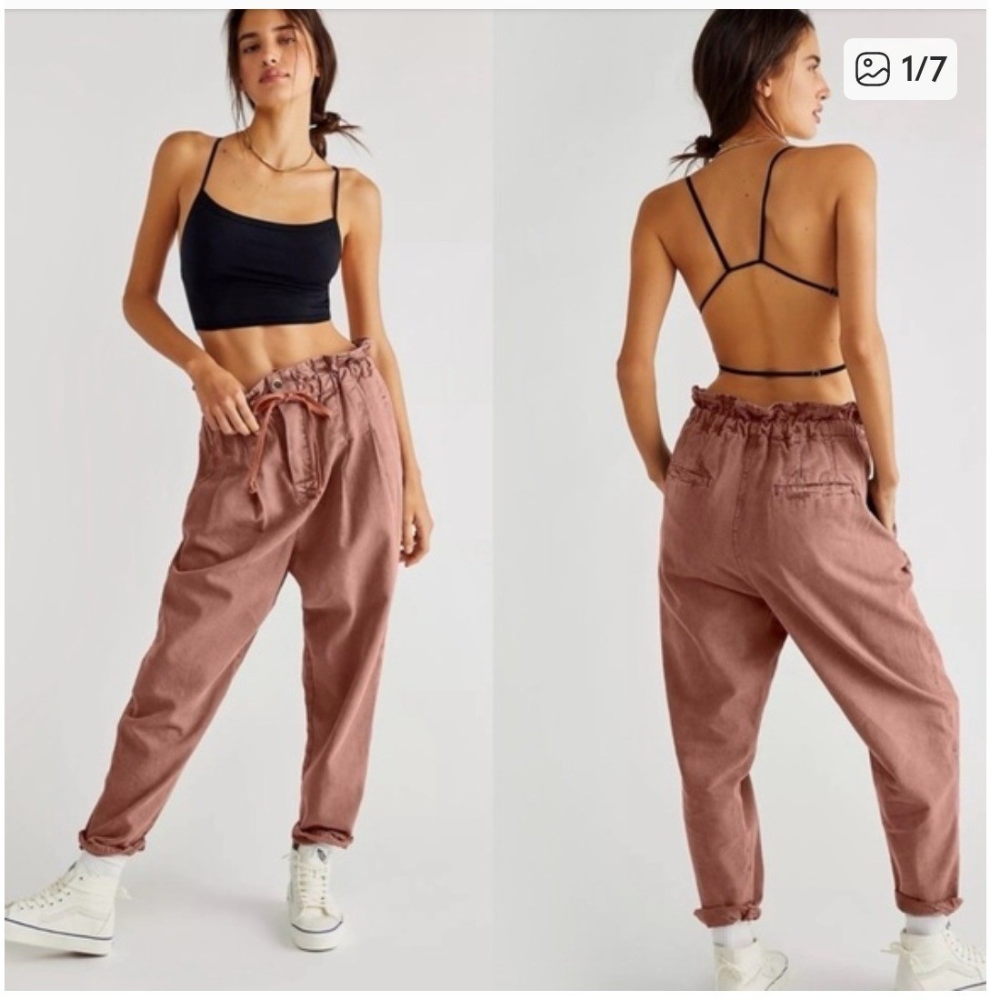 Free People Margate Pleated Trouser Pants Dusty Rose Paperbag Waist Drawstring S