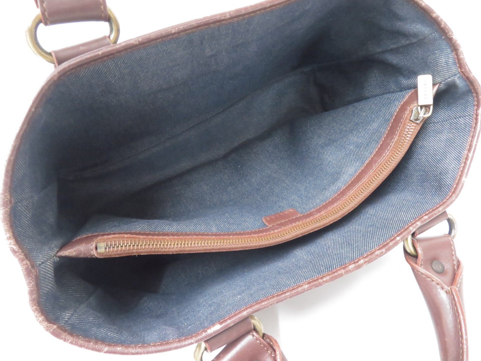 Authentic CELINE Denim Paris Macadam Canvas Leather Boogie Bag Hand Bag I#50347