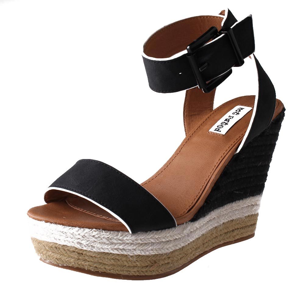 Not Rated Women’s Black White Sand Summer Platform Wedge Sandals NIB