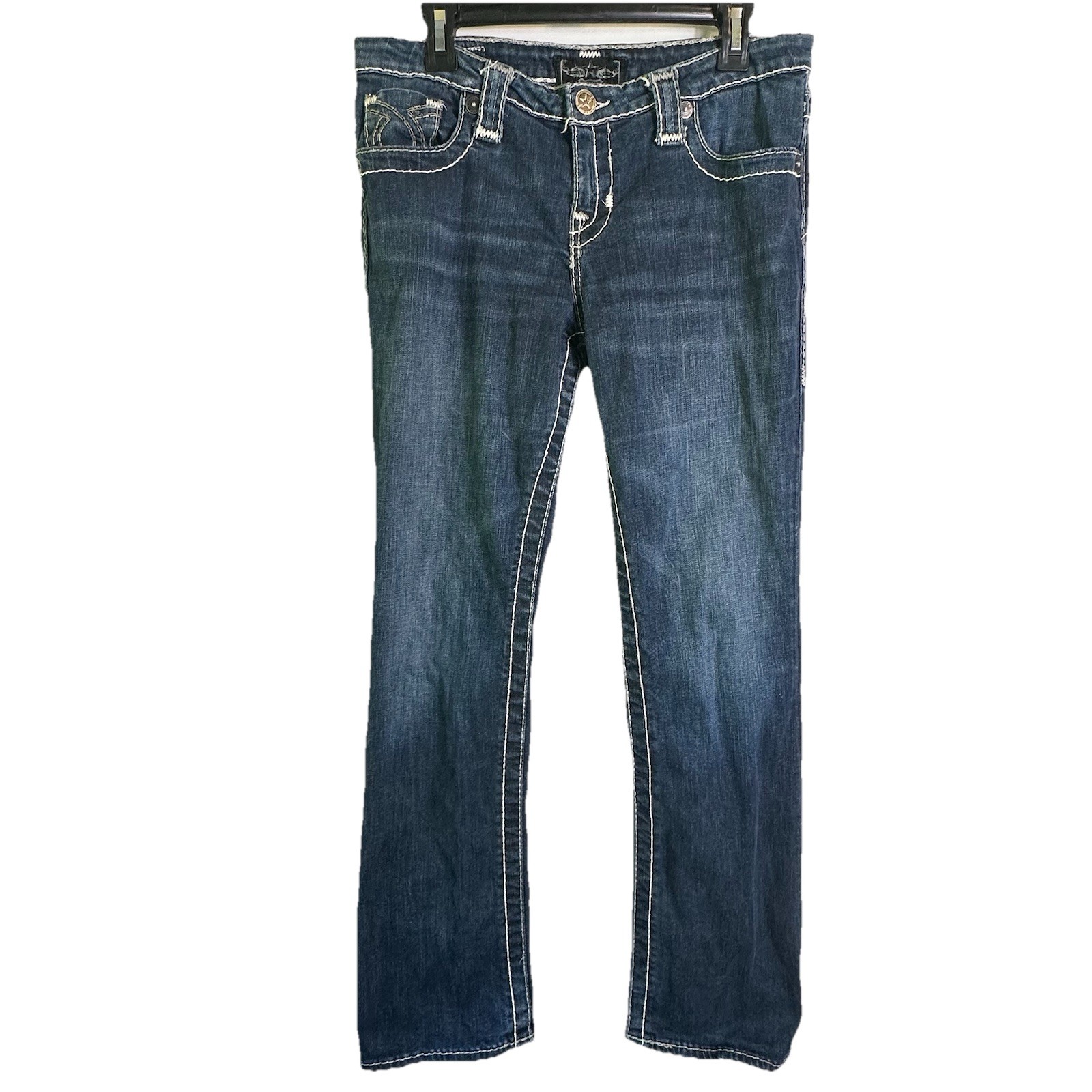 Big Star Miki Bootcut Jeans Dark Wash Contrast Stitch Womens Size 31R Midrise