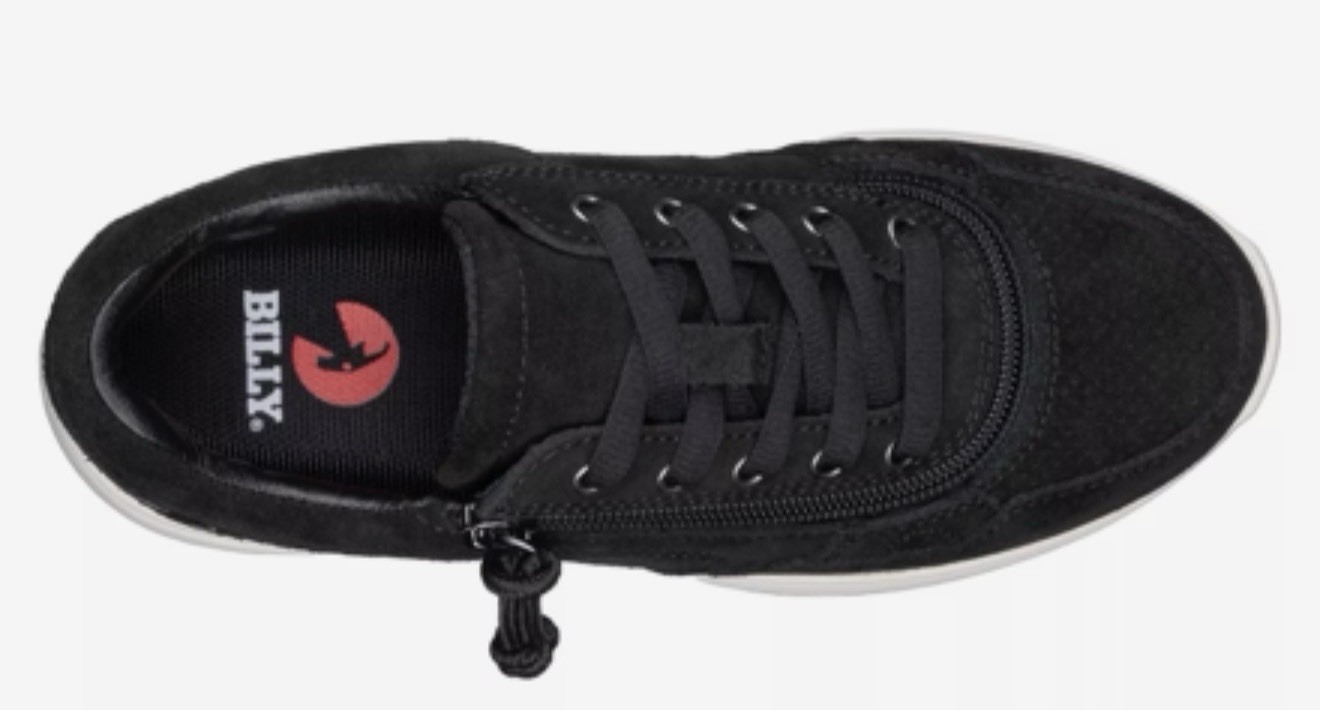 BILLY Footwear Comfort Jogger Low Top Lace-Up Zip Sneakers Black Suede Unisex