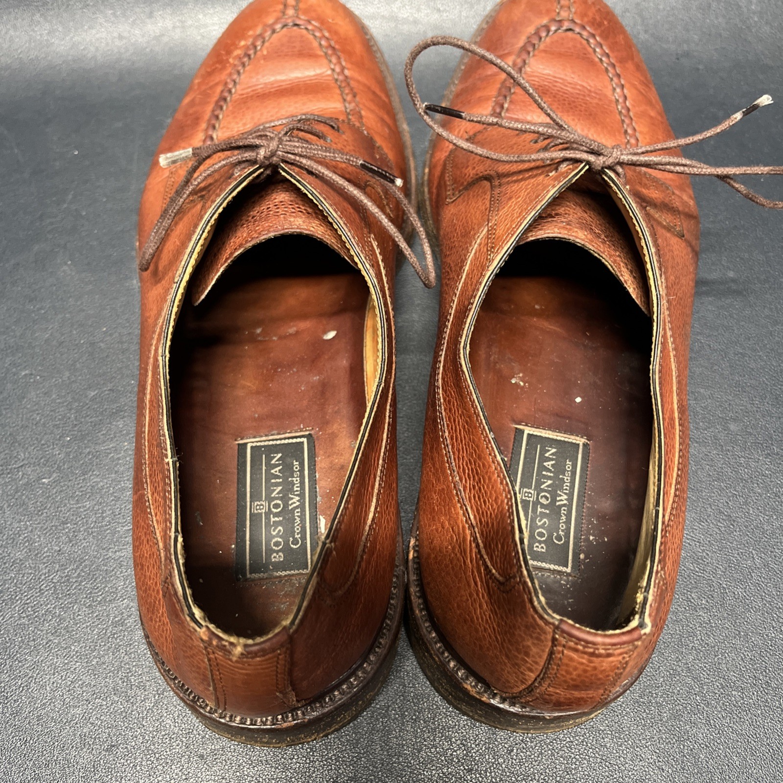 BOSTONIAN CROWN WINDSOR Split Toe Pebble Grain Brown Size 10.5 D, Made in Italy!