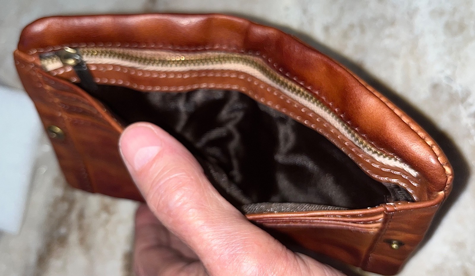 MENS Dark Brown HANDMADE Very Soft LEATHER SNAP & ZIPPER BIFOLD WALLET