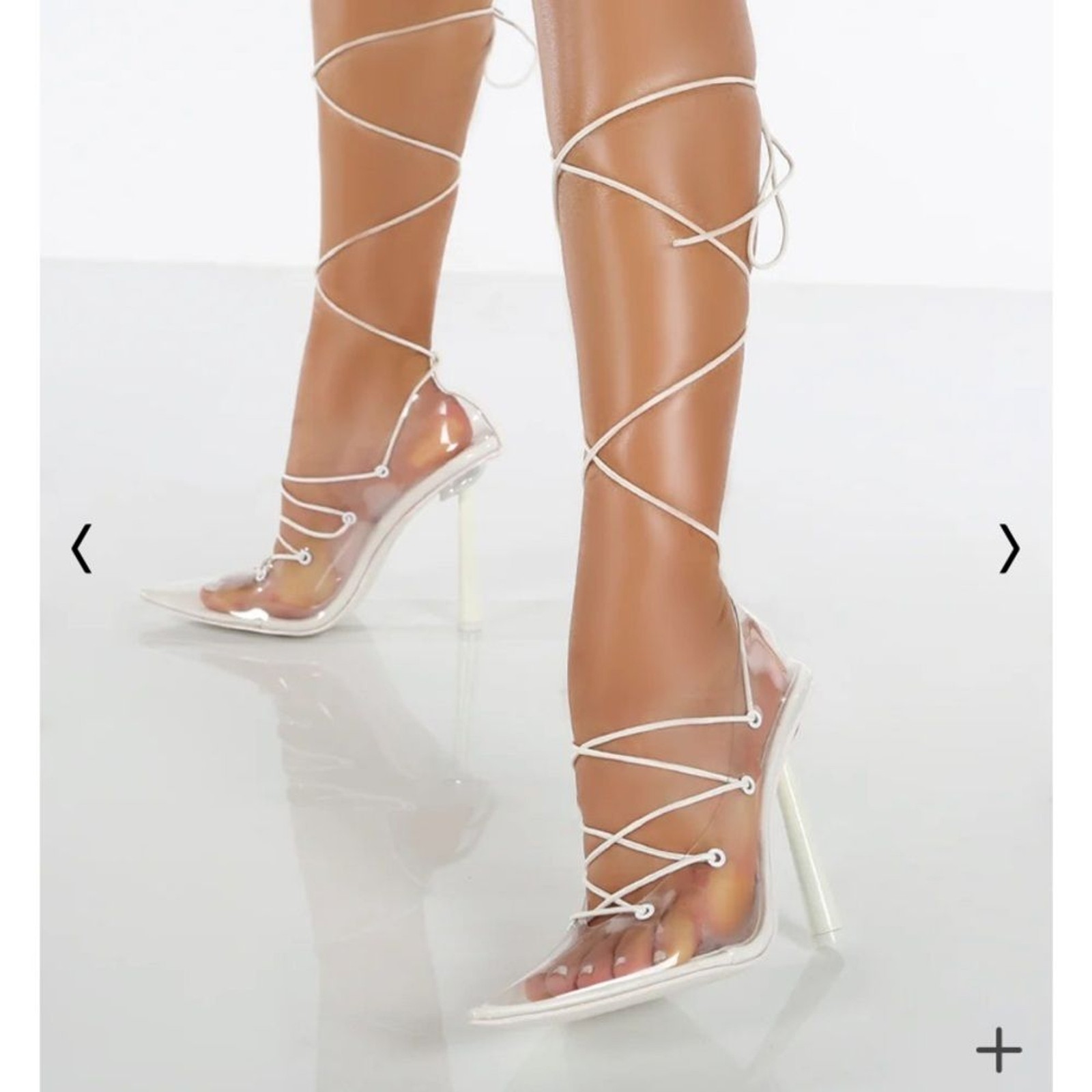 Public Desire Strike Clear Perspex Lace Up Heels White Size 6 Stiletto Sandals