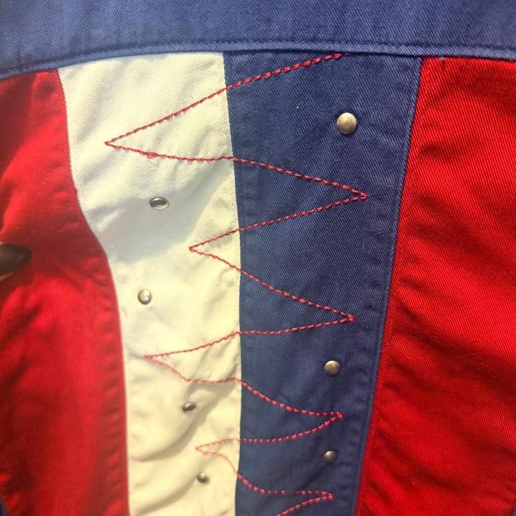 Vintage Wrangler Western Shirt Red White and Blue Colorblock Pearl Snap Shirt