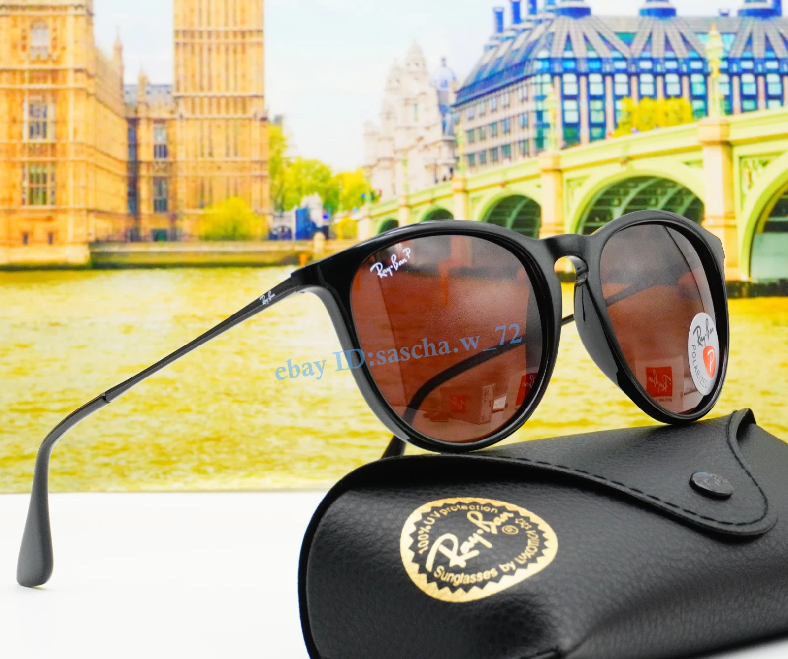 Ray-Ban Erika RB4171 6015Q Sunglasses Lens Purple Polarized/ Black Frames 54MM