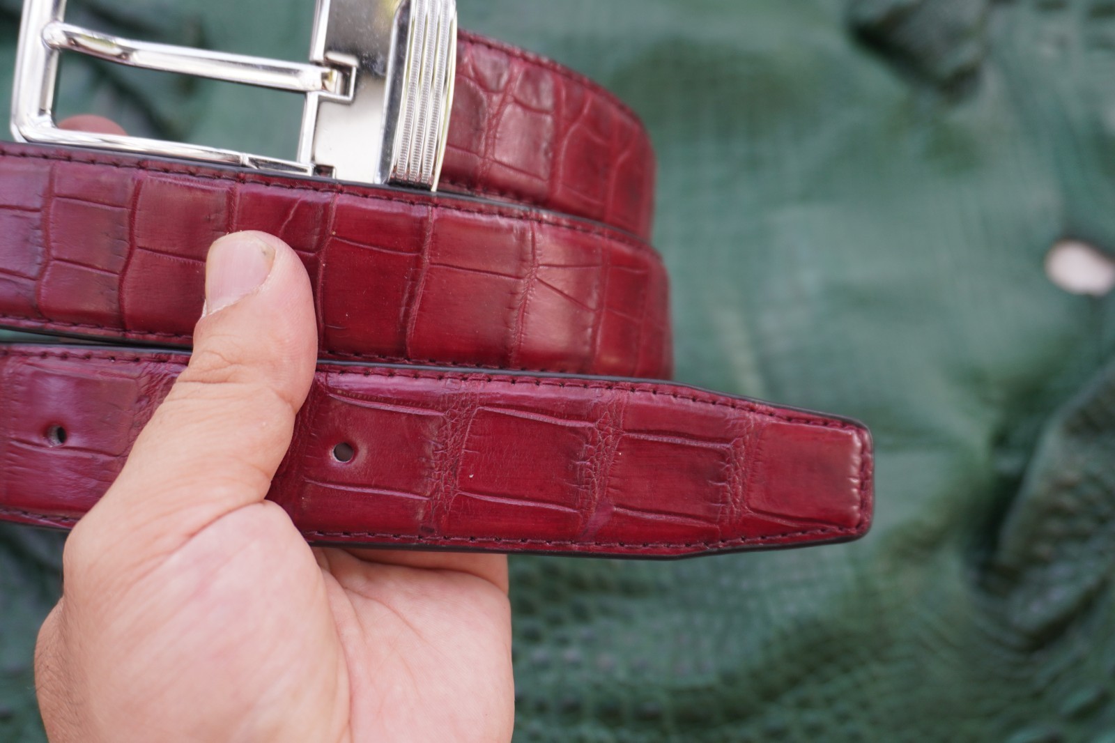 W 1.3 inch- Burgundy Genuine CROCODILE Belly LEATHER Skin Men’s Belt #F25