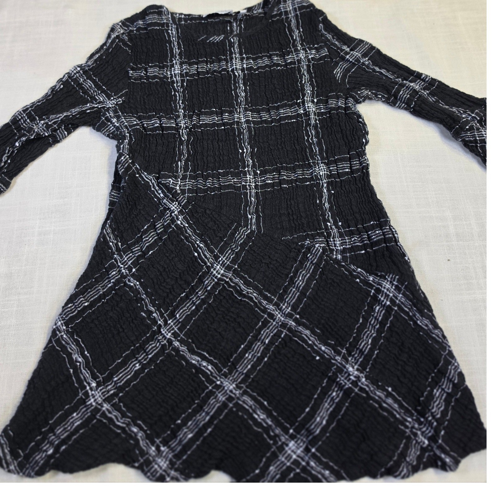 Habitat Clothes To Live In Black White Plaid Crinkle Linen Blend Top Medium