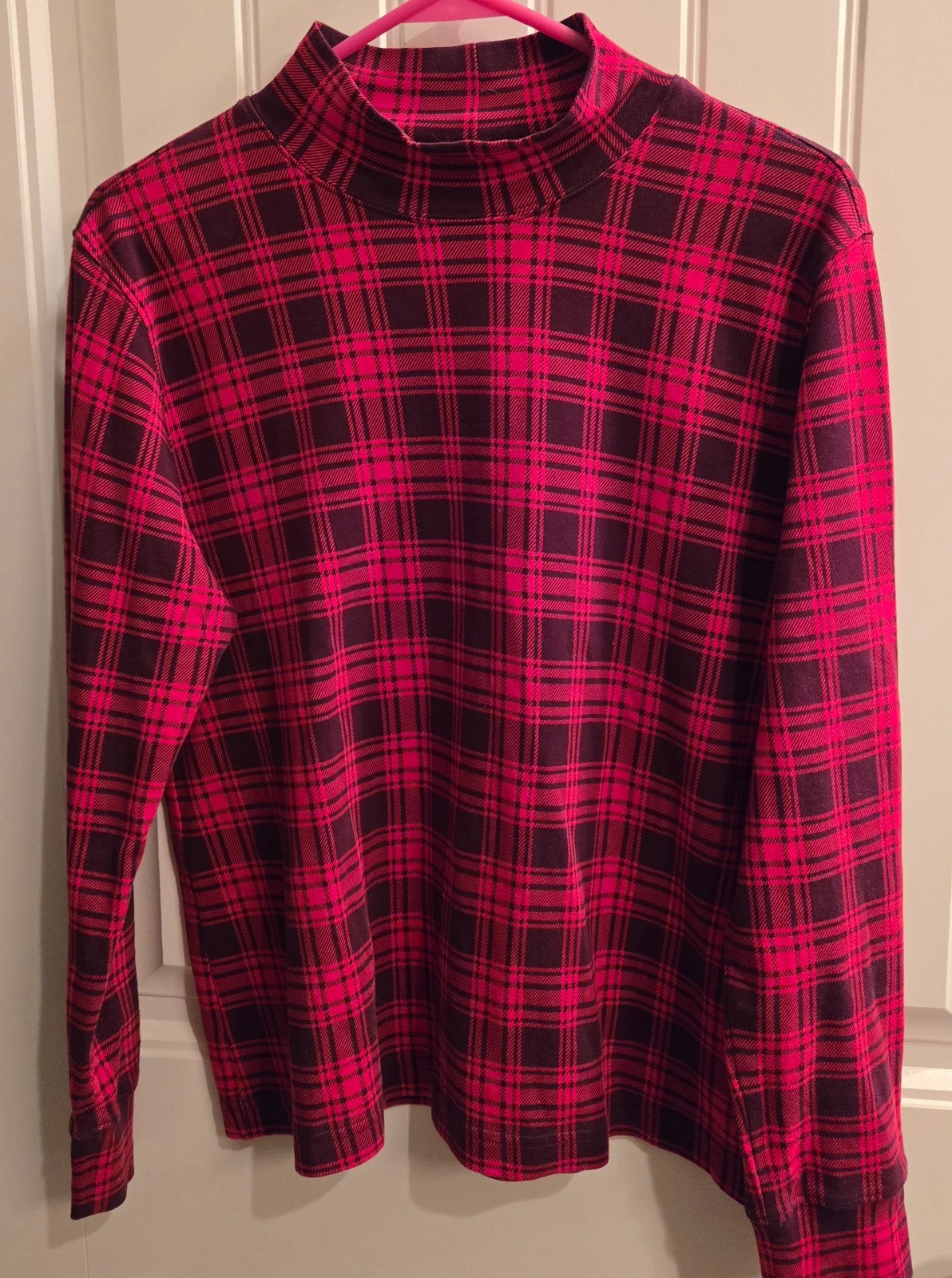 EUC – LANDS’ END 100% Cotton/Baumwolle Red Plaid Medium P MP (10-12) Turtleneck