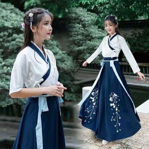 Chinese Dress Korean Hanfu White Blue Men Women Dress Cosplay Embroidery Kimono