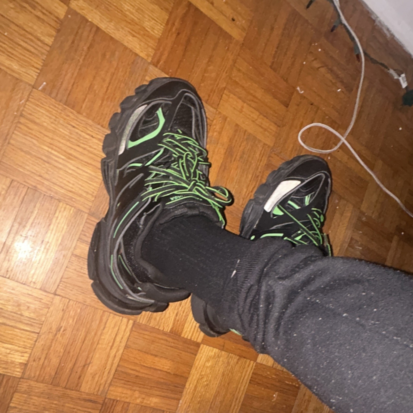 Balenciaga Black/Green Lace-Up Low Top Men’s Athletic Sneakers