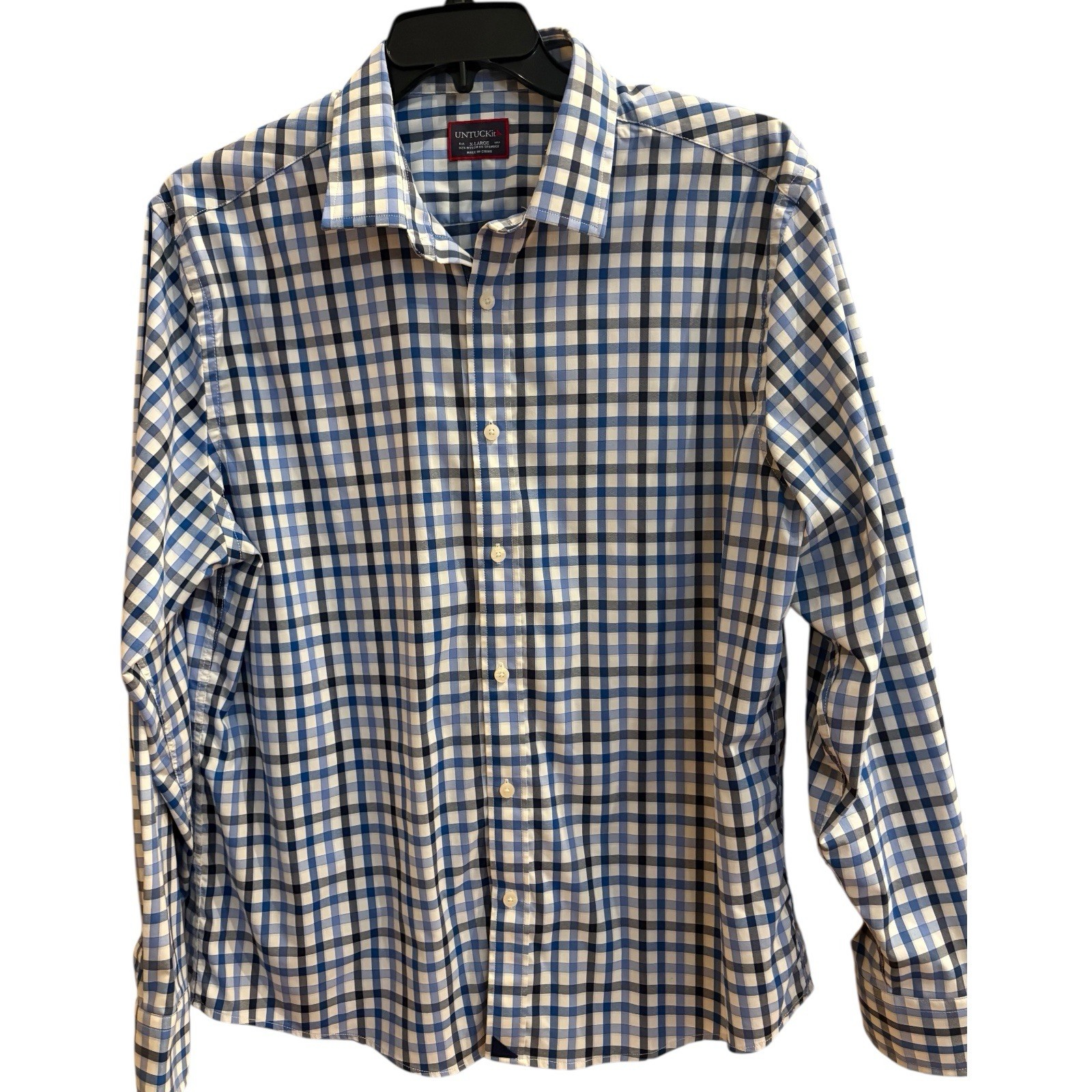 UNTUCKit Men’s XL Plaid Multi Blue/White 92%Nylon-8% Spandex Shirt Exc. Pre Own