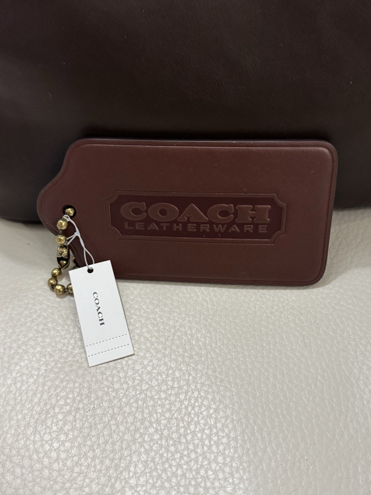 COACH OVERSIZED Brown Leather XL 6.75 Inches Hangtag Bag Purse Charm Maple NEW