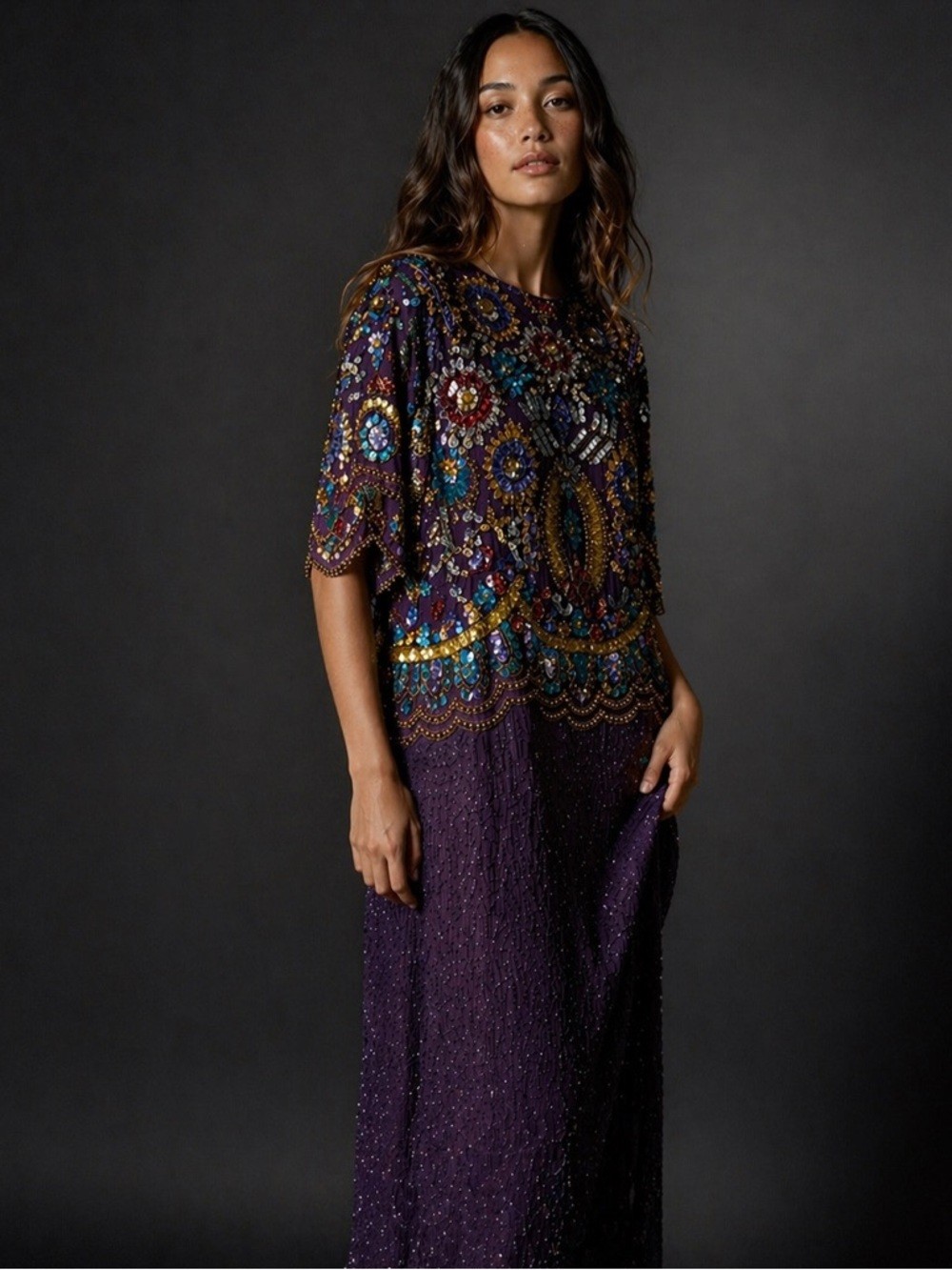 Silk Embellished Caftan Midi Dress Statement