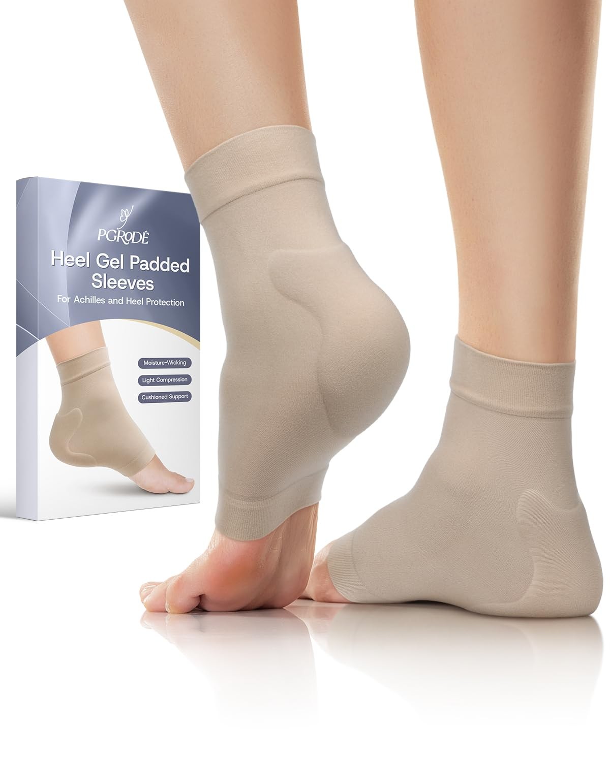 PGRODE Achilles Tendon Sleeve with Silicone Heel Regular Size, Beige