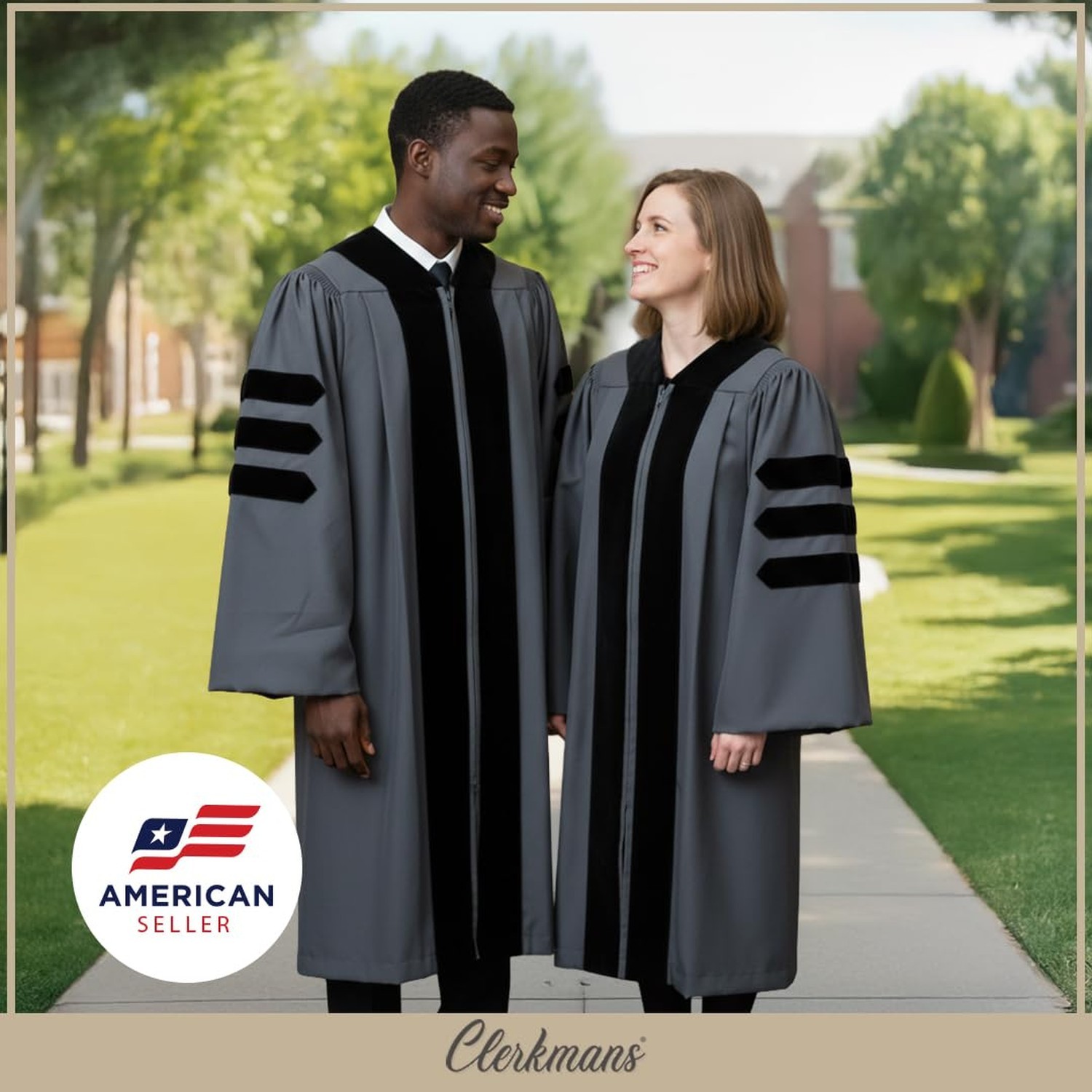 CLERKMANS Unisex Classic Doctoral PhD Graduation Gown 54 (5’9″-5’11”) Black