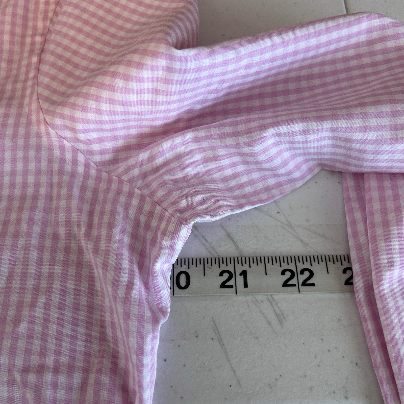 Lands End Womens 10P Button Front Shirt Pink White Gingham Check Supima