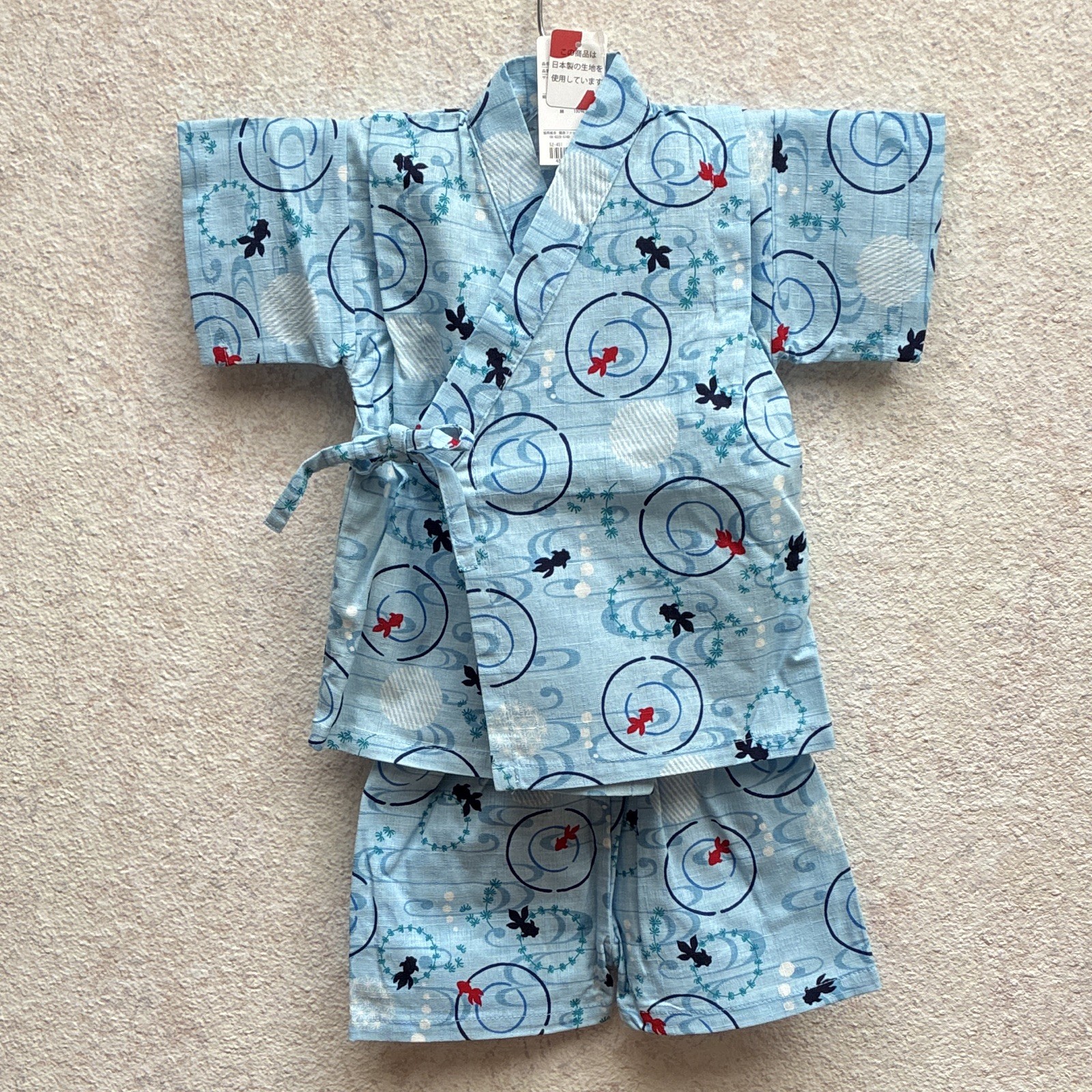Baby Toddler 2-Piece Cotton Shorts Set Fish Print Tie Wrap Top Size 80
