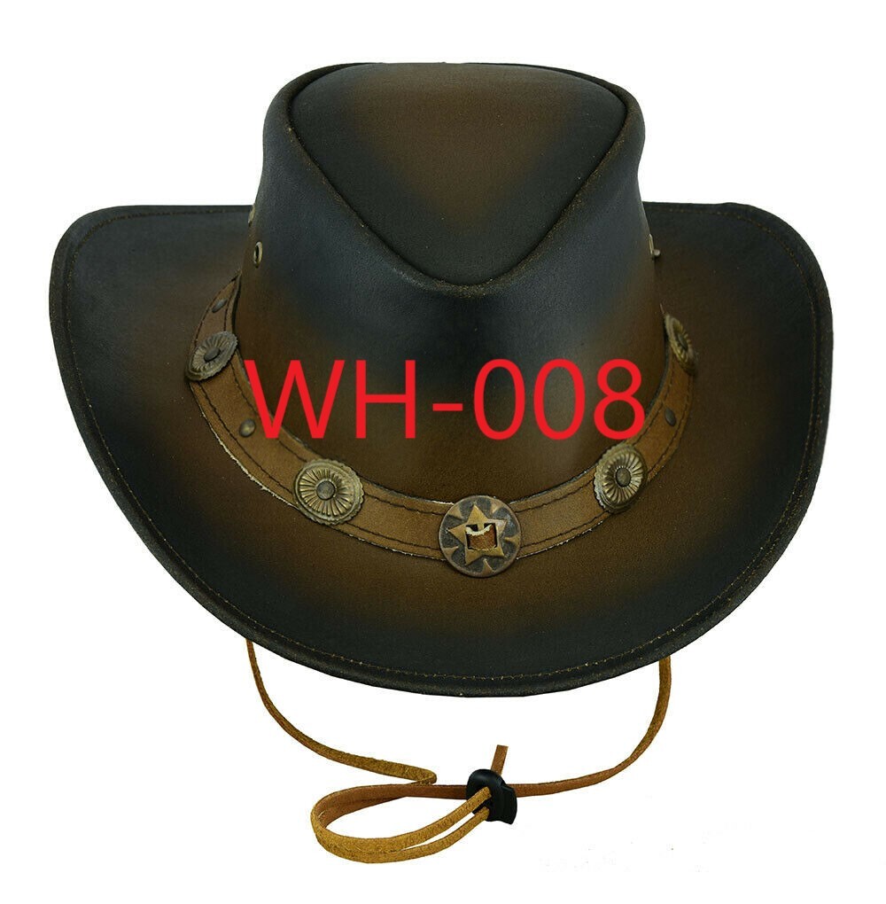 Black & Brown Genuine Leather Cowboy Western Hat Unisex
