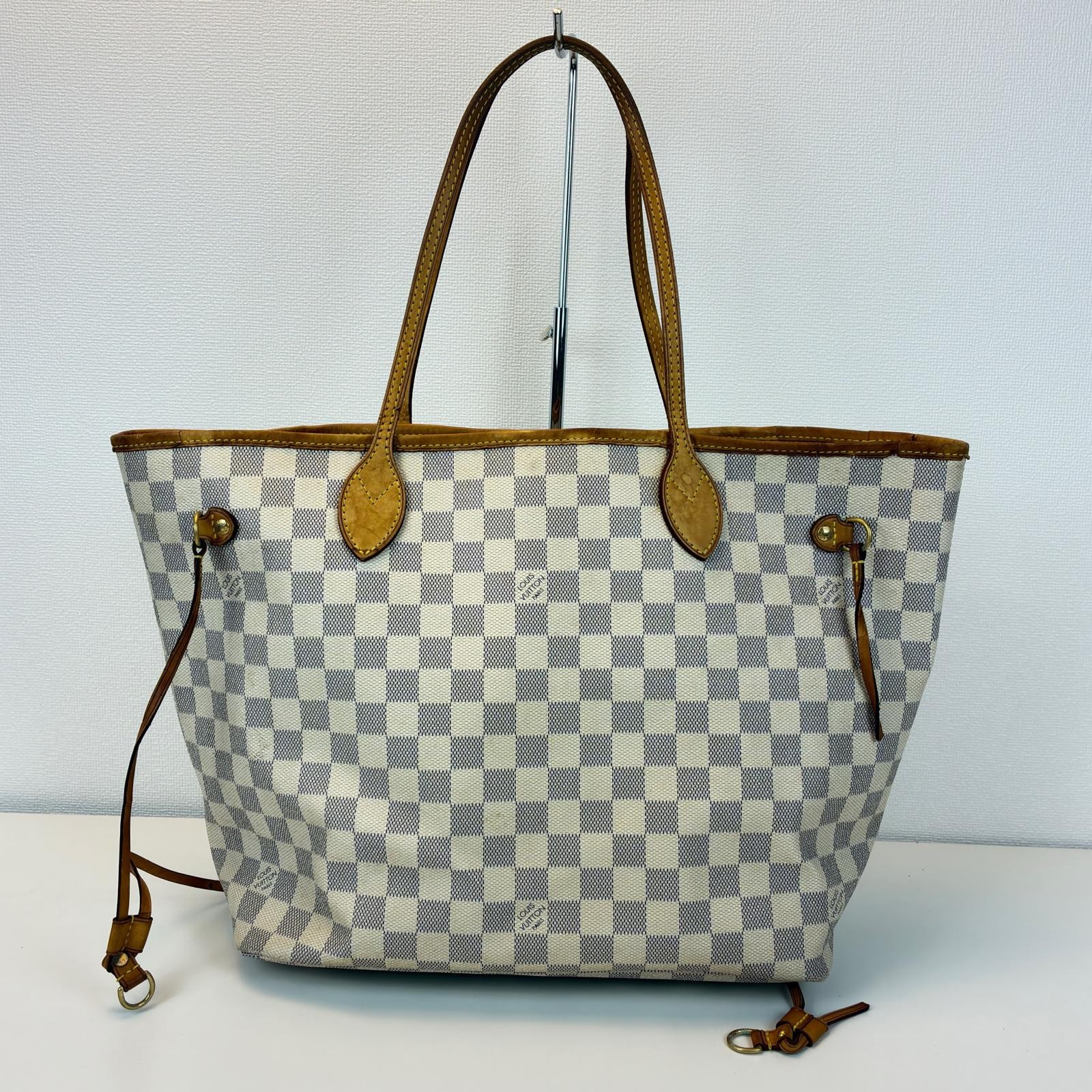 LOUIS VUITTON Neverfull MM Tote Bag N51107 Damier Azur Canvas white