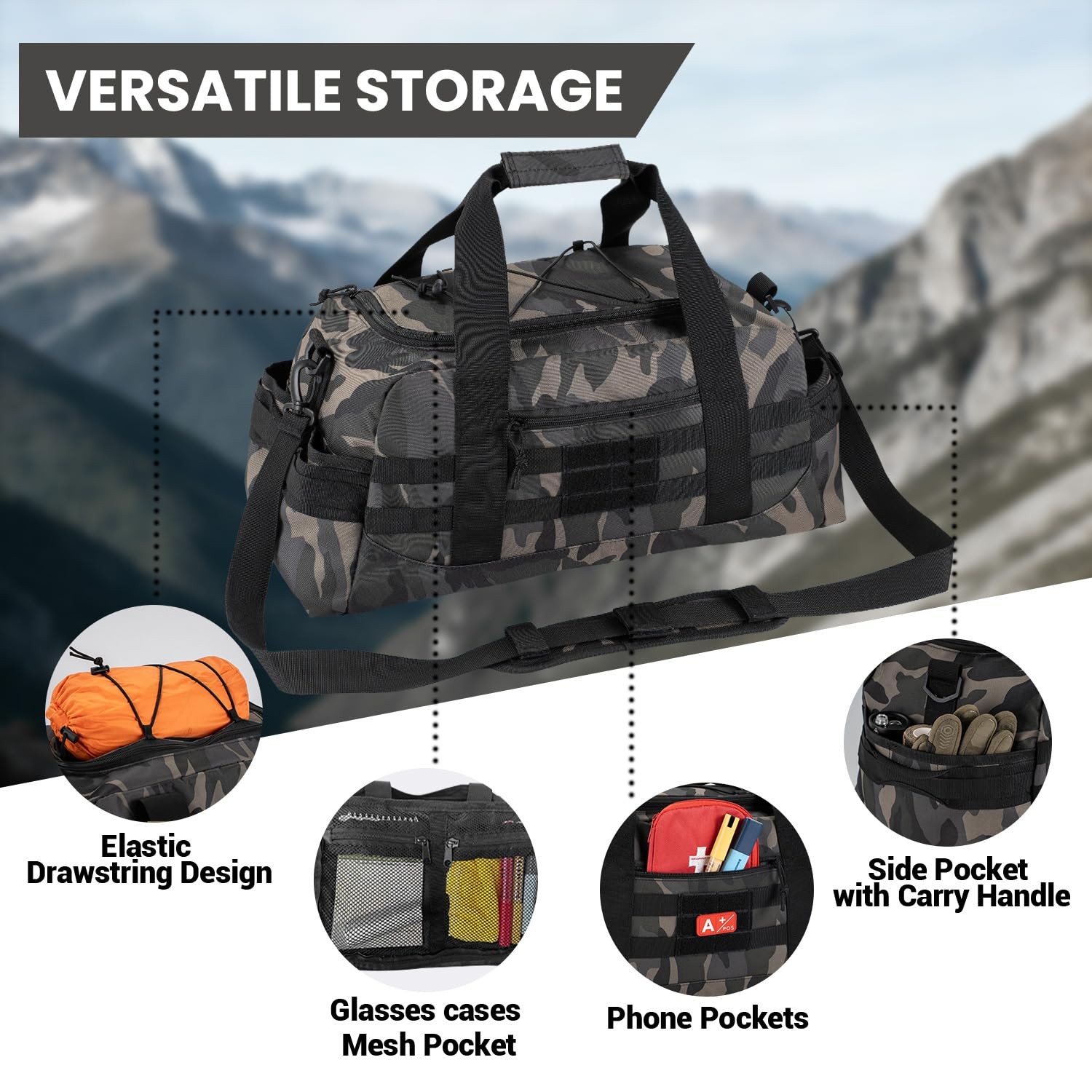 Tactical Backpack 35L Capacity MOLLE 3-in-1 Duffle Bag for Sports/Gym – Utility