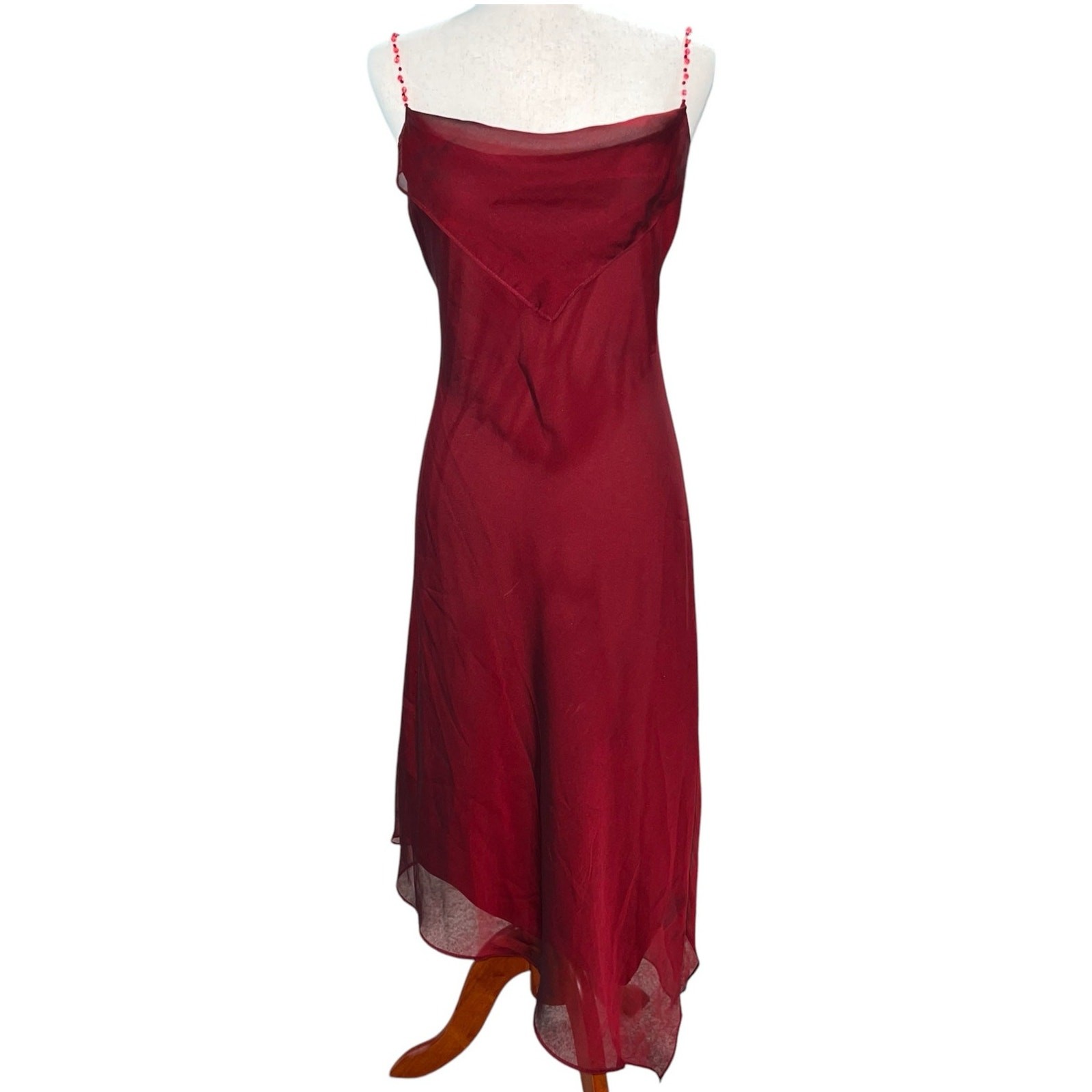 Vintage 90s women’s mesh overlay wine red Breakin’ Loose lace sheer prom dress