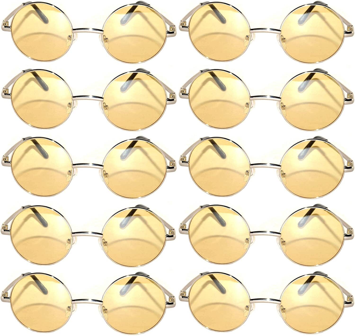 OWL Round Sunglasses 10 Pack Retro Vintage Hippie Style 43mm Yellow Tint Lens