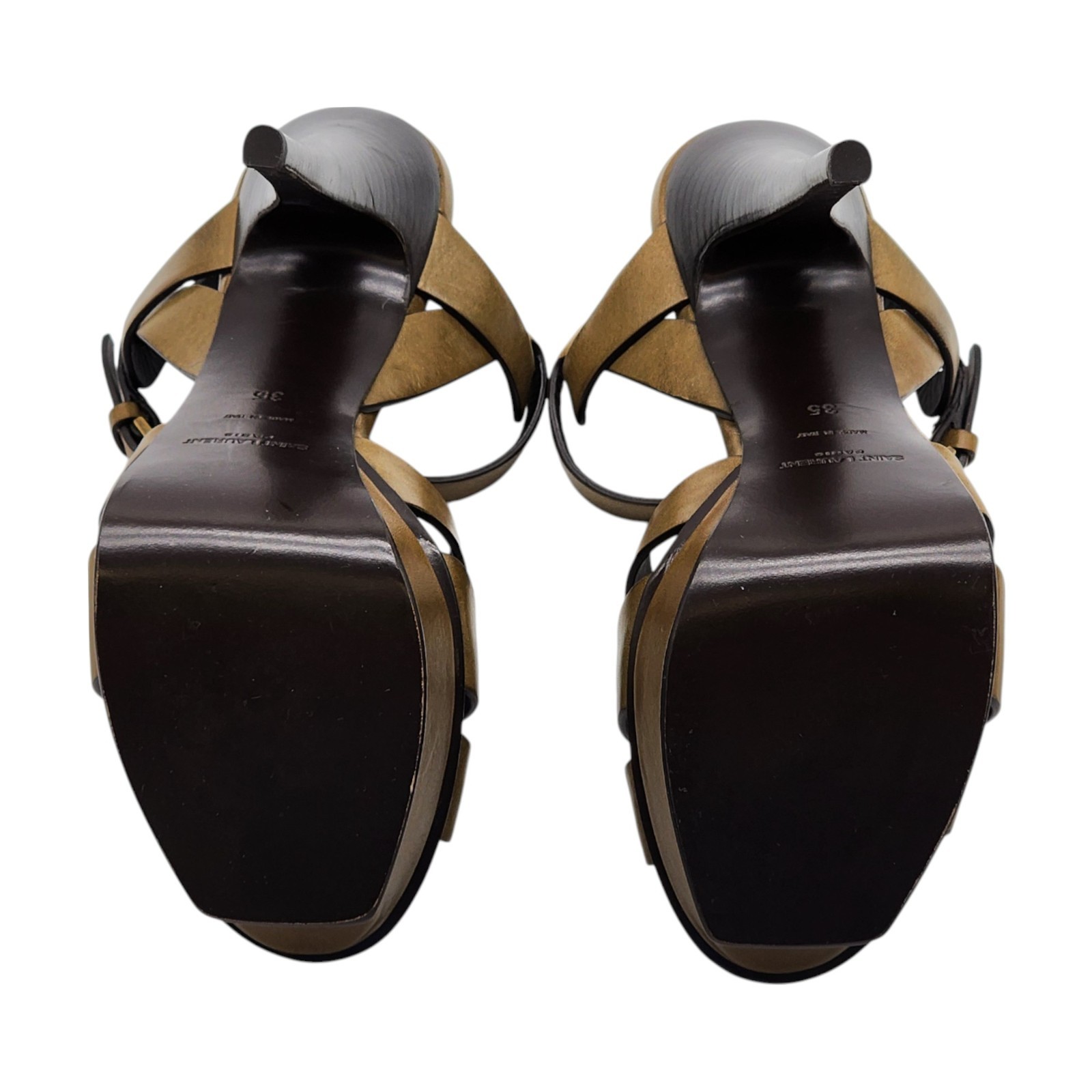 Saint Laurent Tribute Platform Leather Pumps Sandals Brown EU 35 US 5 $1100 NWB