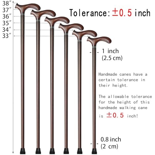 Wooden Walking Cane with 5 Height for Men and Women, Handmade 36inch Walnut