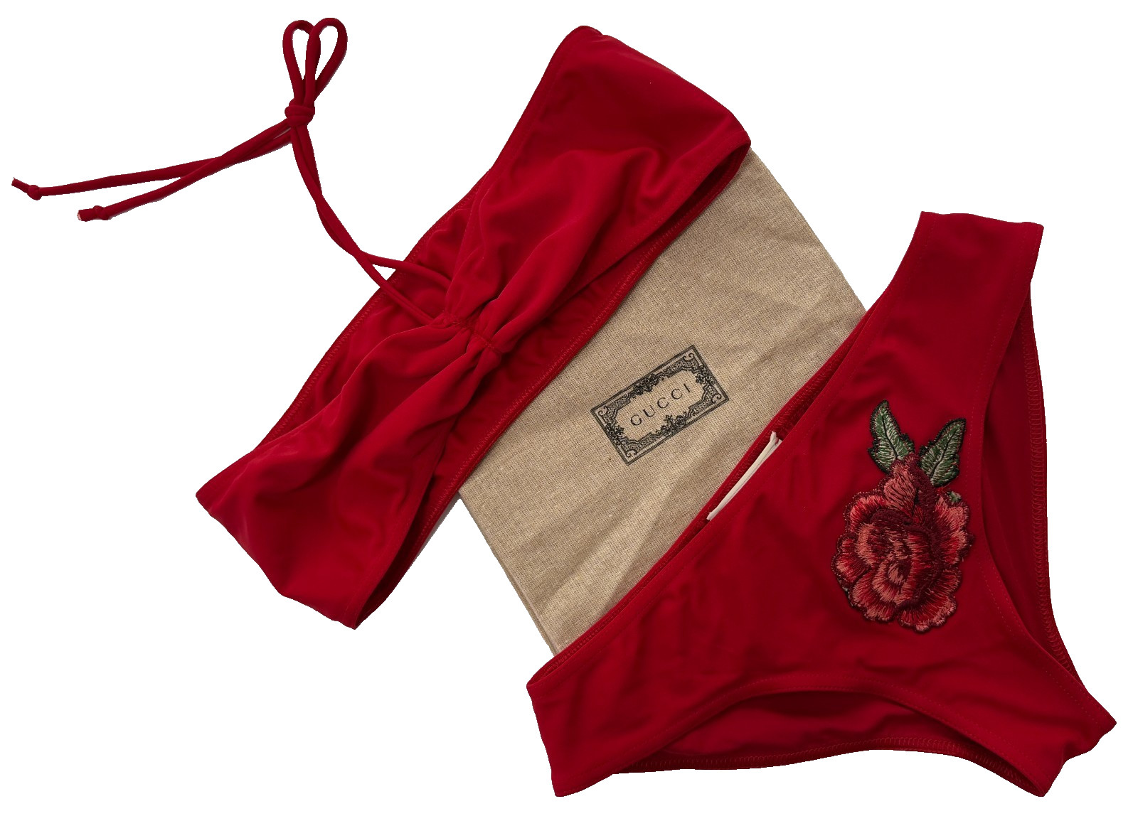 $850 Gucci Auth Red Loved Bikini Top Swimsuit 4 US 40 IT S Swimwear Bandeau Bag