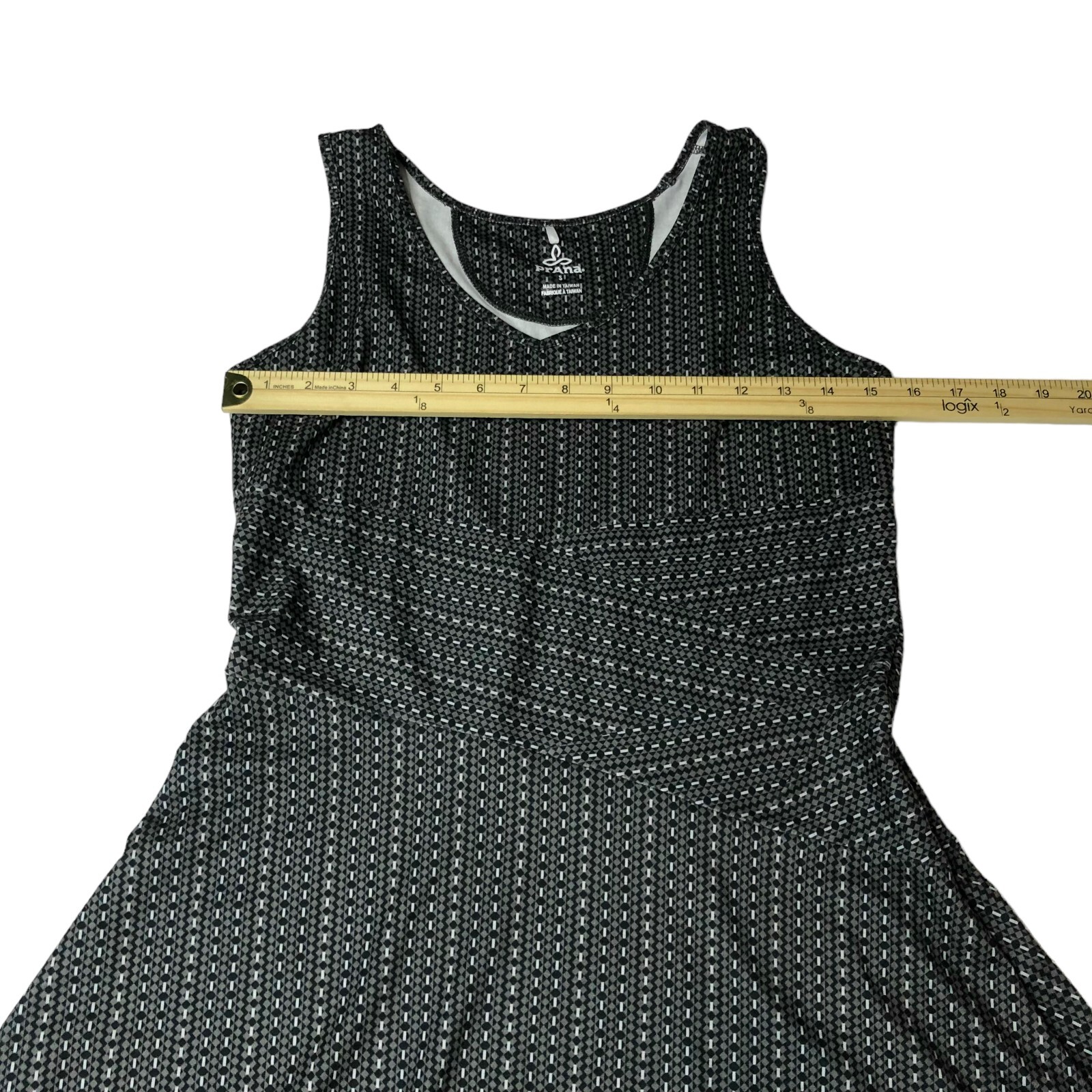 Prana Amelia Black and Grey Athletic Tank Dress Size Small Geometric Stretch