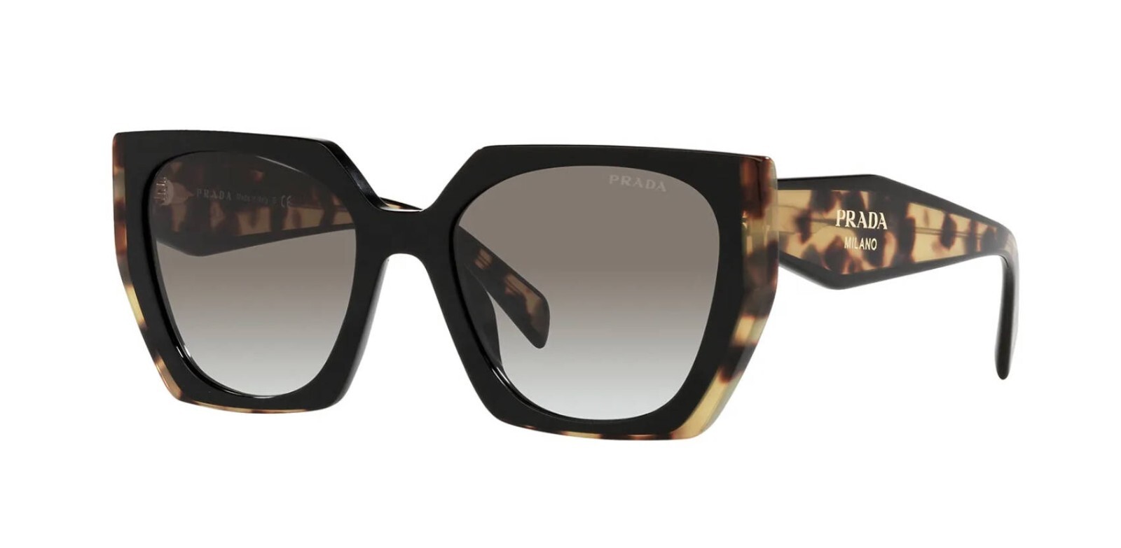 PRADA MONOCHROME PR 15WS Black Medium Tortoise/Grey Shaded (389-0A7) Sunglasses