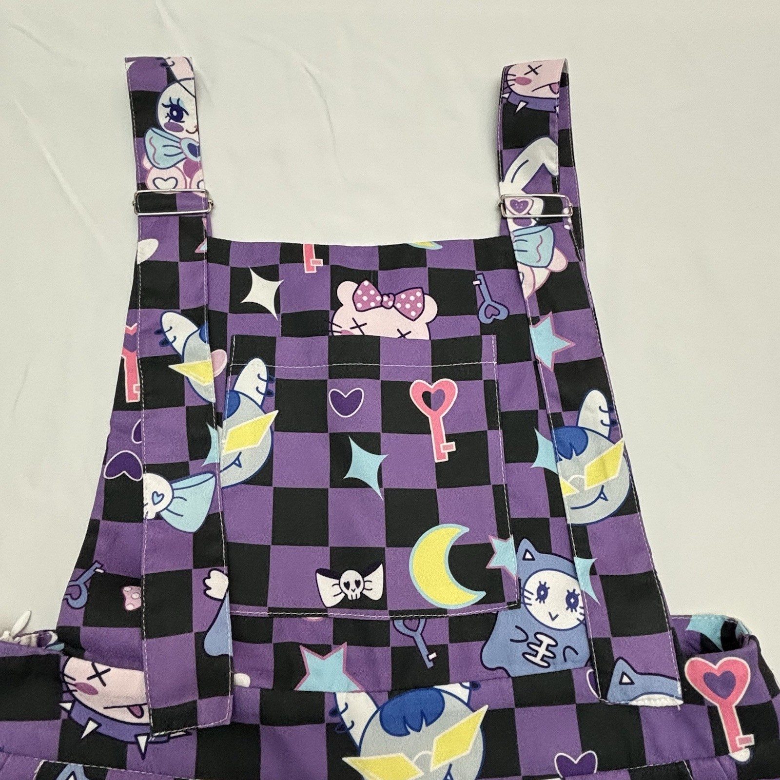 Romwe Anime Cartoon Print Checkerboard Pinafore Romper Size Small