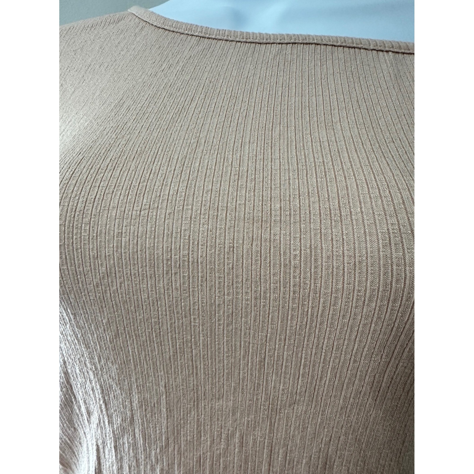 Trouvé Womens Ribbed Knit Bodysuit Long Sleeve Off Shoulder Beige Size S