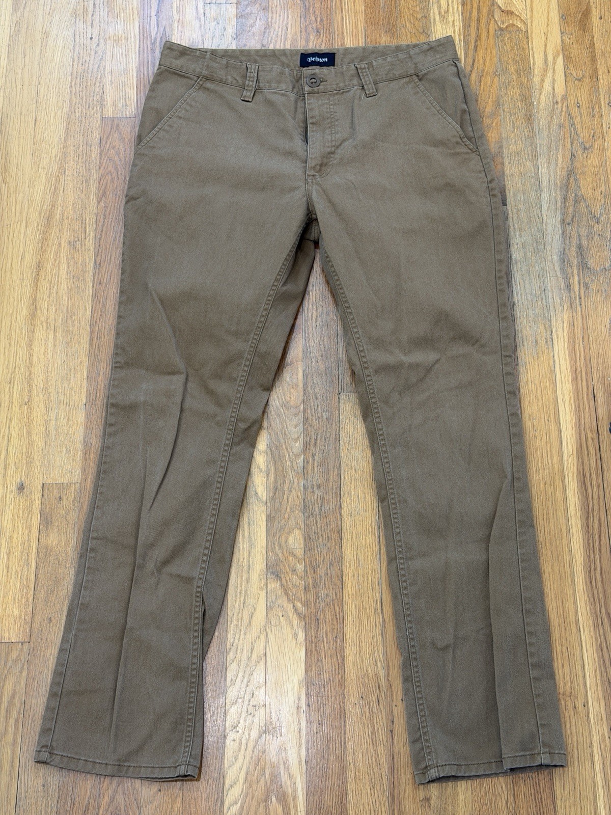 Brixton Brown Solid Chino Pants Standard Fit Flat Front Slash Pockets Mens 36