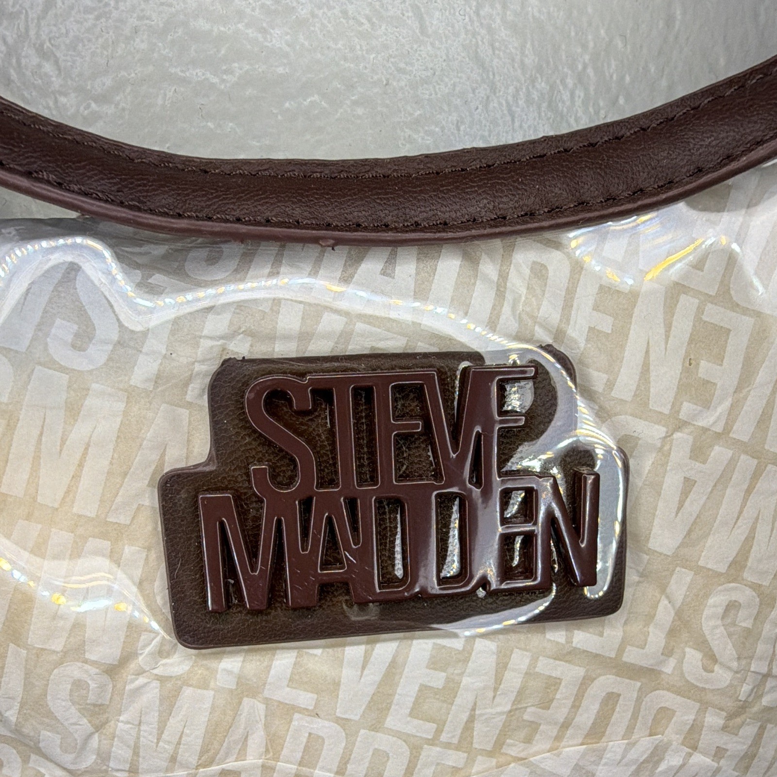 Steve Madden Small Brown Beige Logo Coated Crossbody Bag Zip, Detachable Strap