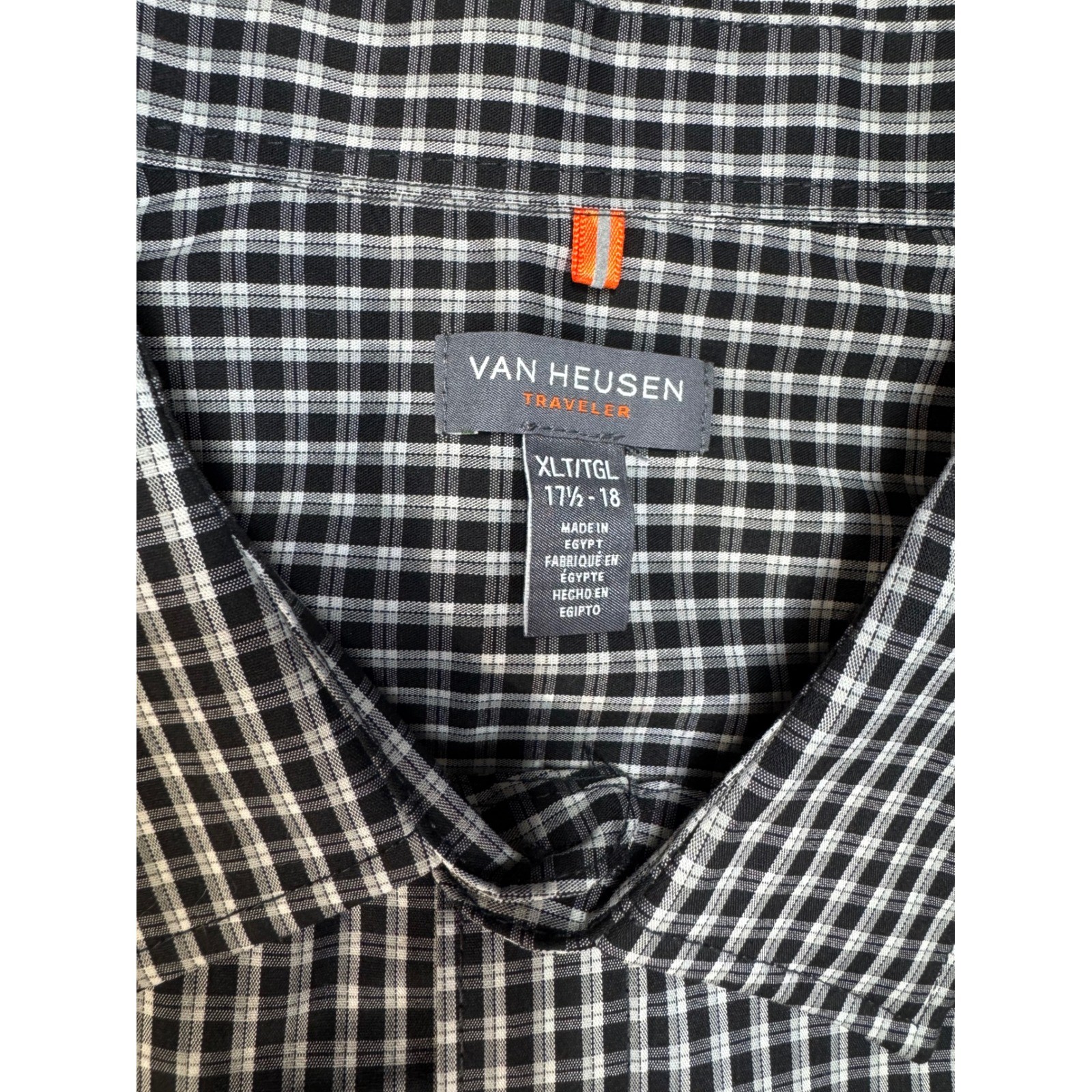 XLT Men’s Button Down Shirt Van Heusen Traveler Black Gingham Performance NWT