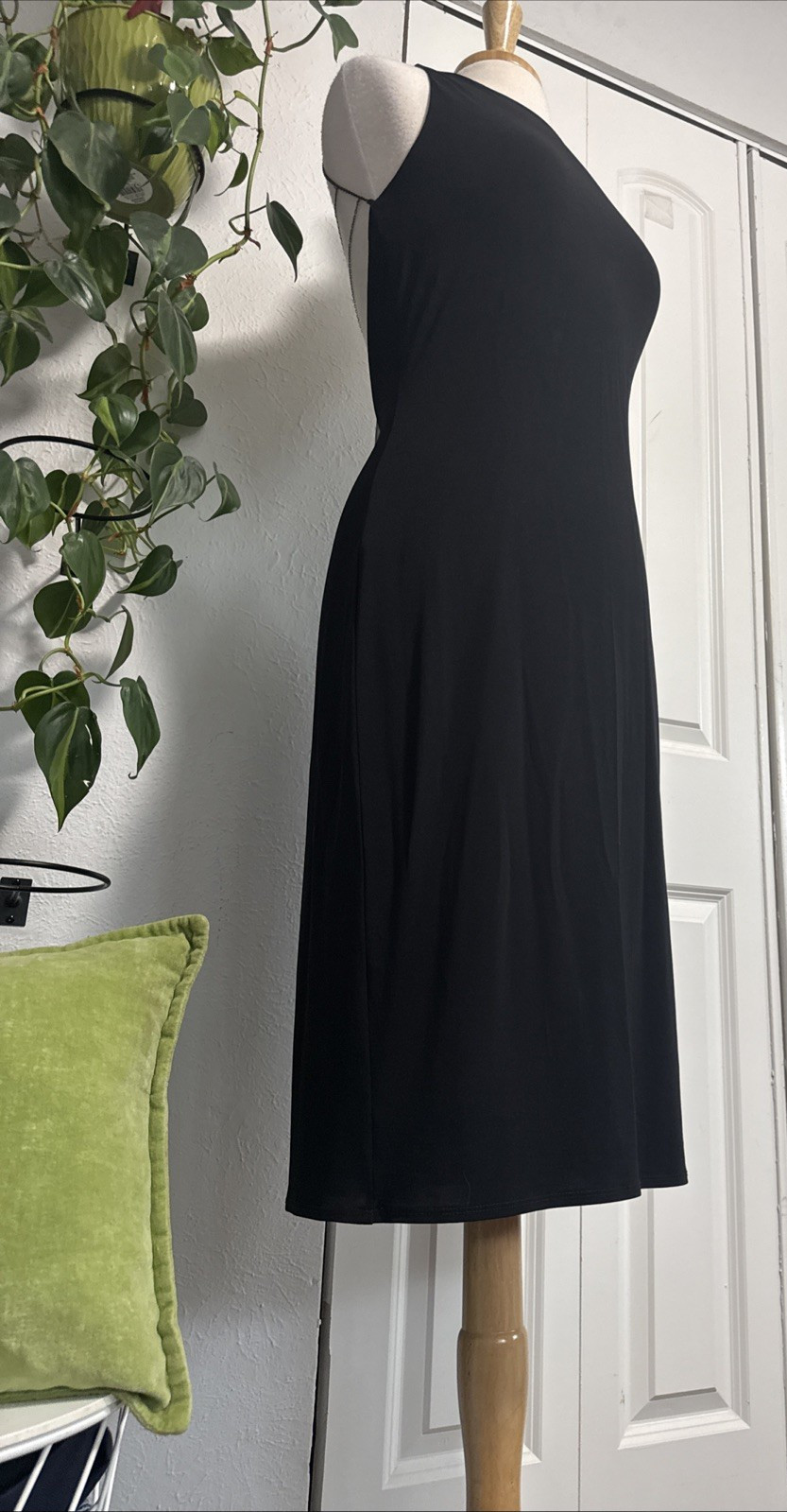 Vintage Laundry By Shelli Segal Black Open Back Midi Dress Minimalist 90s Y2K