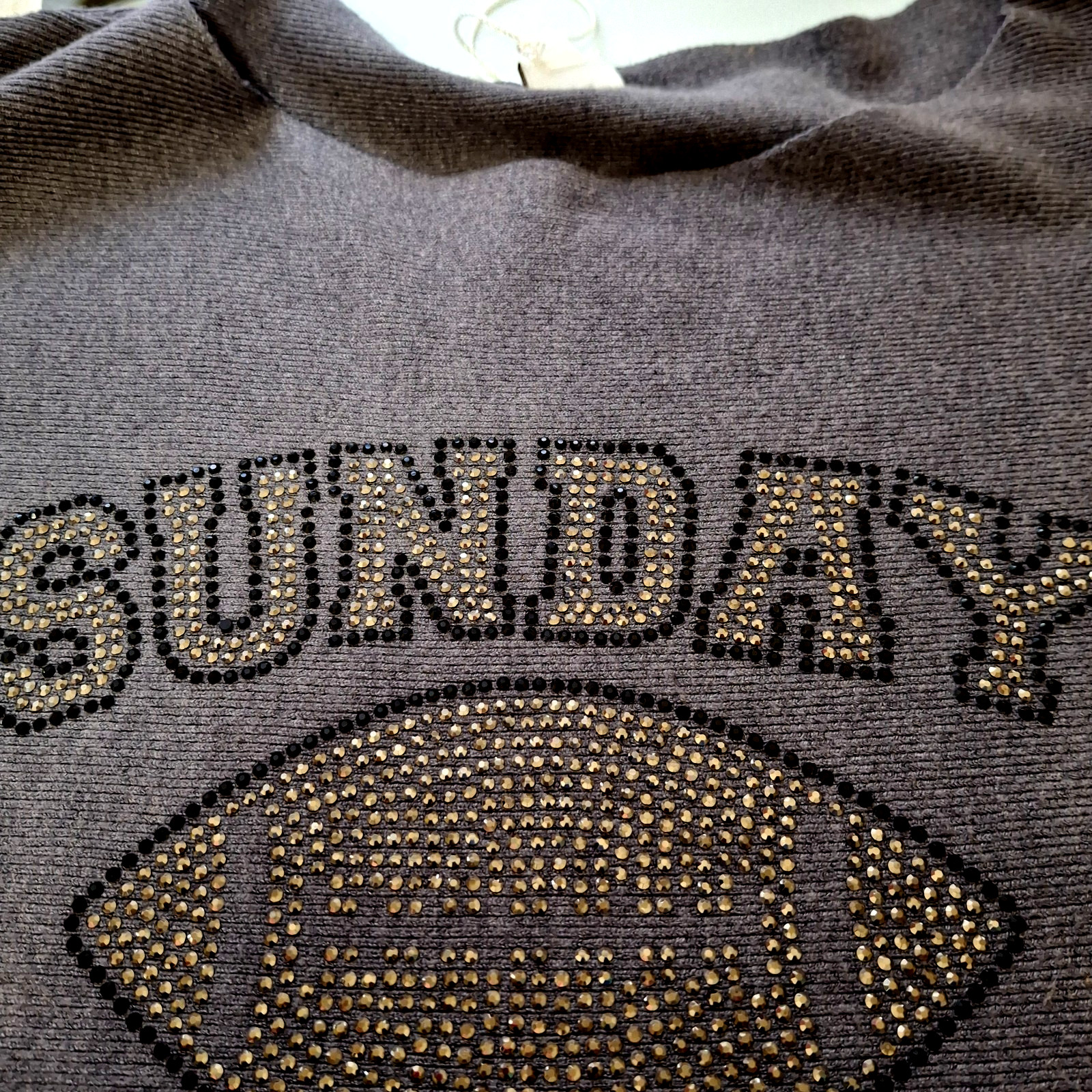 Vila Milano Sunday Funday Rhinestone Football Knit Sweater Gray XL NWT Boutique