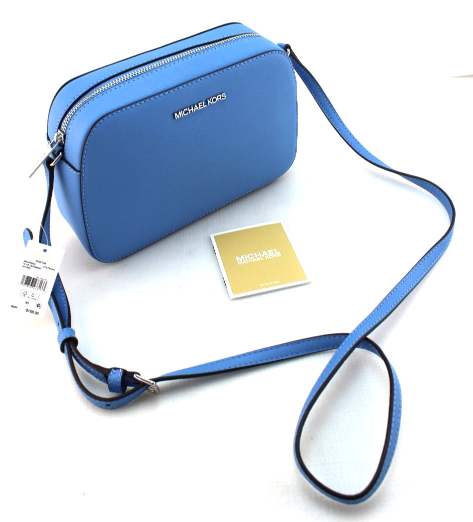 New MICHAEL KORS Houston Blue Leather Crossbody Handbag 10 x 7 x 3″ MSRP $168