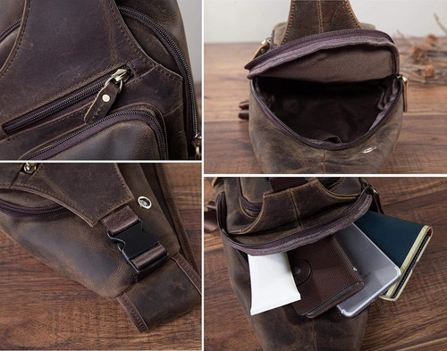 Le’aokuu Men Fashion Casual Tea Designer Travel Hiking Crossbody Chest Brown