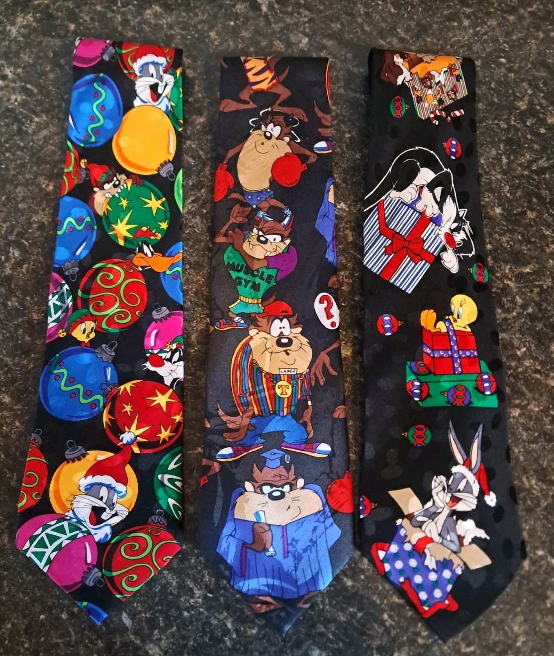 Vntg 1990s Looney Tunes Ties Lot Of 3- 2 Christmas Silk & 1 Any Season Polyester