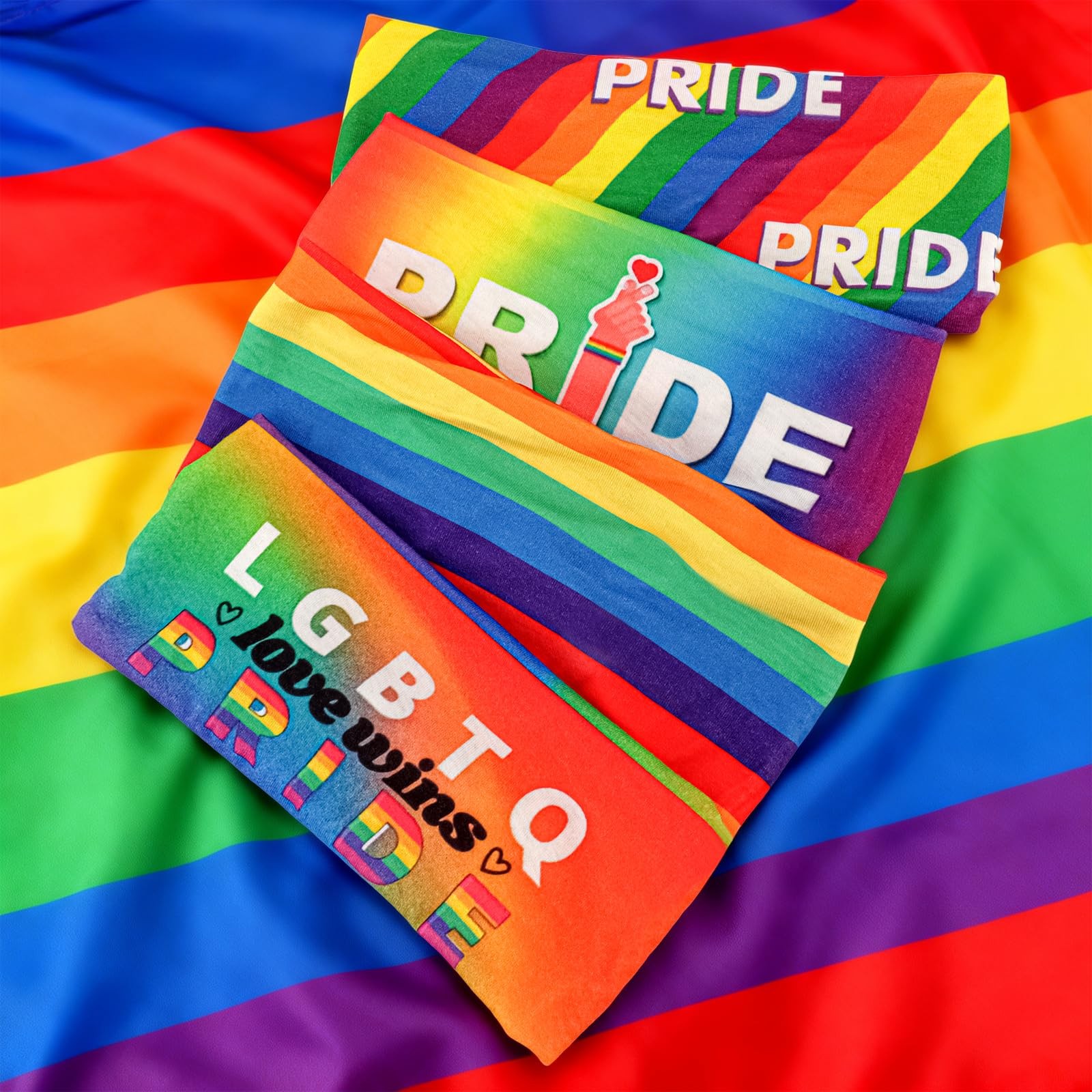 KICOSY 4PCS Pride Rainbow Headband Set, Stretchy 1 Count (Pack of 1), rainbow