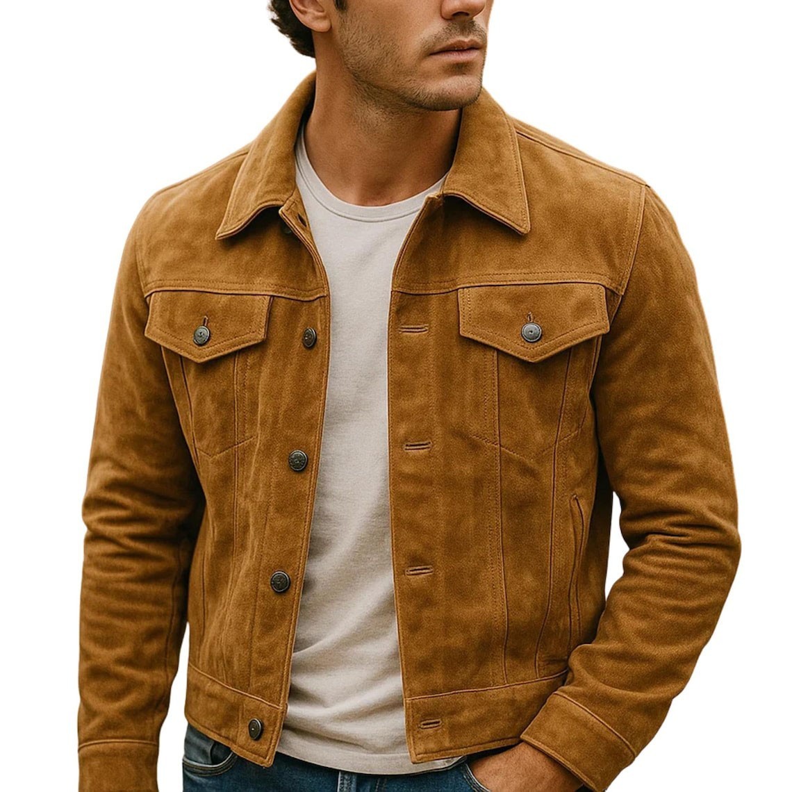 Men’s Vintage Brown Moto Style Genuine Suede Leather Trucker Classic Jacket