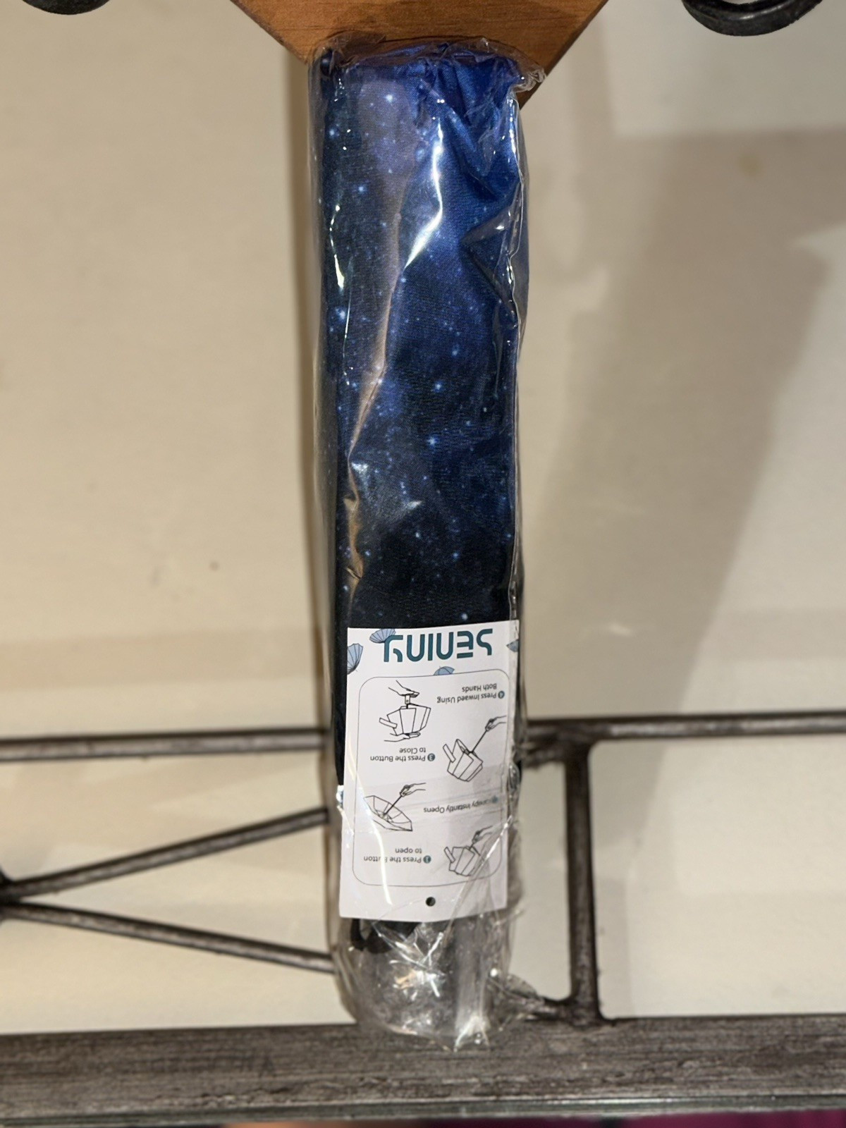 SENINY Automatic Compact Folding Umbrella, Blue Galaxy Space Pattern