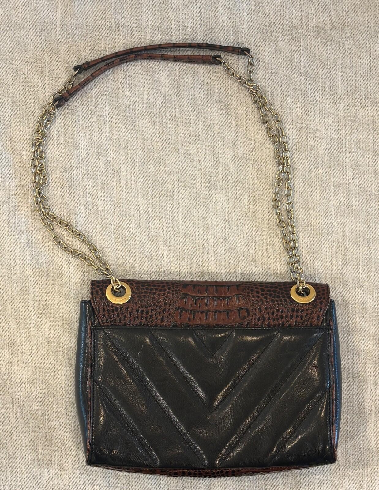 Brahmin Harrison Mixed-Media Shoulder Bag – Pecan Melbourne Croc-Embossed Leathe