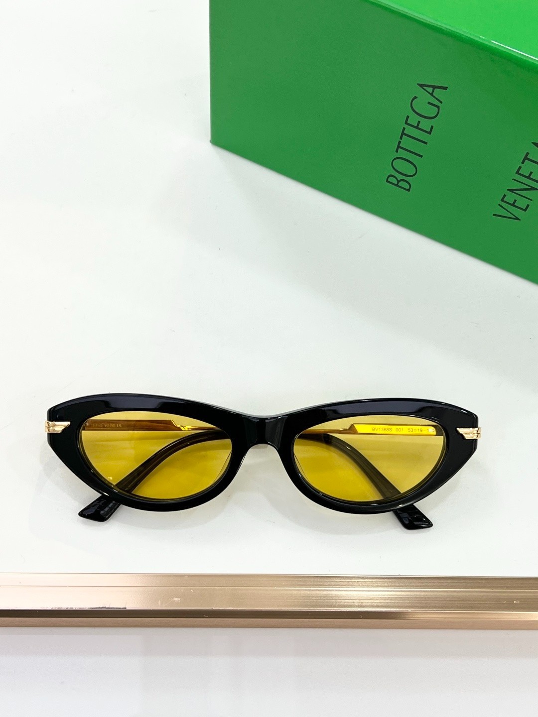 Bottega Veneta Unisex Sunglasses BV1368S 53-19-140 Black Gold Yellow Lens